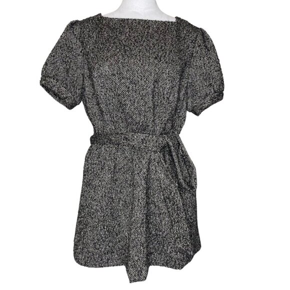 Jennifer Lopez Belted Tweed Knit Mini Dress Black/Tan Classy Button Back XL - Picture 2 of 8